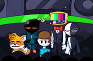 A scene in the Week 1 cutscene containing cameos of Tails, Whitty, Nonsense, Displo and Berzerk.