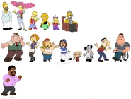 D-Side designs for Homer Simpson, Marge Simpson, Bart Simpson, Lisa Simpson, Maggie Simpson, Abe Simpson, Peter Griffin, Lois Griffin, Chris Griffin, Meg Griffin, Stewie Griffin, Brian Griffin, Glenn Quagmire, Joe Swanson, and Cleveland Brown.