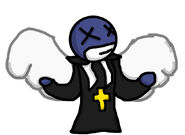 A minus design for the Blue Baby drawn by TheHeroicT and made into a mod. He is shown as a holy figure wearing a priest's outfit.