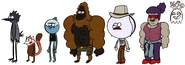 D-Side designs for Mordecai, Rigby, Benson, Skips, Pops, Muscule Man, and Hi Five Ghost (Roshambo Ghost). Link