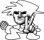 A frame of The Boof's v-pose with a serious face.