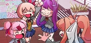 The Literature Club girls giving out laughter and cheer after concluded their song.