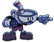 Cuphead's reaction to accidentally knocking out Mugman.