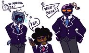 Hex and friends in school uniforms.