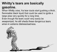 A drawing of Whitty crying gasoline tears.