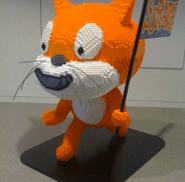 A lego build of Scratch Cat in the Scratch Headquarters (for reference)