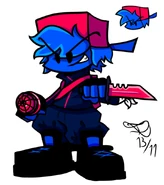 "Agent Scarlet", the official minus design for Boyfriend in the mod