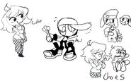 Various sketches, some featuring Beta Boyfriend and Minus Girlfriend being adorable.