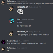 Image of a discord conversation about BF crashing the stock market; found in the files
