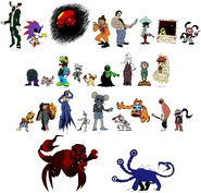 D-sides designs for Slenderman, MC-X, Victim 1, Margaret Woods, Jeff the Killer, Suicide Squidward, Smile Dog, Suicide Mouse (Lucky Rabbit), Bootleg Spongebob, Tails Doll, I Hate You Luigi, Lost Silver Gold, UHCAKIP, Eyeless Jack, Jane the Killer, Ben Drowned, Forest King, Dead Bart, Herobrine, MOMO, Disabled, Photonegative Mickey, The Rake, Hell Bell (Brimhenge), Ticci Toby, Steven, RED, and Unown King.