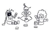 A sketch of Hex, Whitty, and Carol playing Uno.