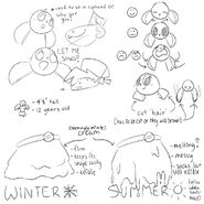 A bunch of sketches showing how Pompom's anatomy works. (1/2)