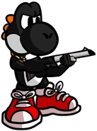 Black Yoshi holding gun