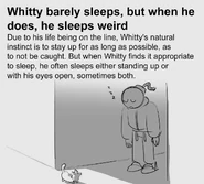 A drawing of Whitty sleeping while standing.