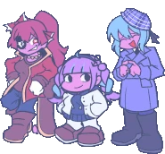 From left to right: Houshou Marine, Minato Aqua and Hoshimachi Suisei in Week 5