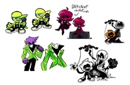 Concept art of Beta Boyfriend and Girlfriend's revamped sprites, as well as what appear to be revamped Daddy Dearest and Skid and Pump designs that have not been added to the mod. (from this Tweet)