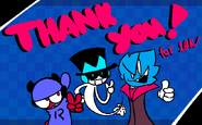 Artwork by Miyno_ showing RidZak, Cybbr, and Eerie thanking everyone for the 10k
