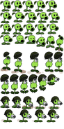 Sprite sheet of Peashooter putting helmet on