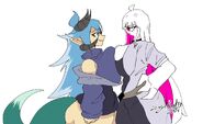 SugarRatio's commission drawing of his Nikusa and JoshtheHood's Tempest. Link