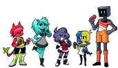 Official artwork of Minus versions of Annie, Hatsune Miku, Carol, ENA, and Hex.