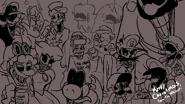 Merry Christmas Art, featuring; Super Horror Mario, Horror Peach, Yoshi.EXE, IHY Luigi, Turmoil, GB, DJ Hallyboo, Mr. Virtual, Mr. L, MX, Classified Luigi, Mr. SYS and both Boyfriend and Girlfriend's heads in the back. Link