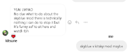 An image of kitsuneskulls' message about the Skyblue mod.