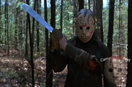 Jason Voorhees with Burt's arm, still holding the machete.