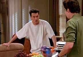 Chandler is terrified that Eddie is still in his apartment in "The One Where Eddie Won't Go"