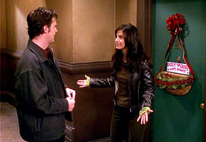 Monica talking to Chandler in The One With All The Candy