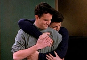 Joey hugs Chandler in "The One Where Joey Moves Out".