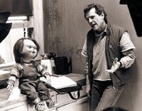 Tom Holland and Chucky on the Set of Child's Play