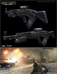 A render and in-game shot of the AK113 from Marcus Dublin, who worked on the weapons while employed at Kaos Studios