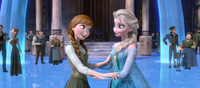 Anna and Elsa in courtyard