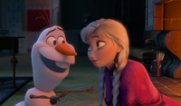 Anna and Olaf by the fire