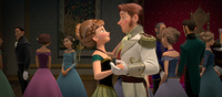 Hans took the party as a chance to grow closer to Anna.
