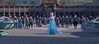 The citizens congregated in the  to enjoy Elsa's ice rink.