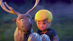 Kristoff y Sven teniendo su primera conversación.