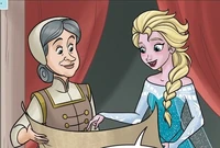 Elsa showing the plans to Dagmar.