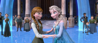 Elsa and Anna in courtyard