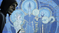 Hydan devant la fresque
