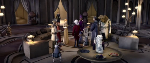 Padmé Amidala organisa un repas d'anniversaire pour Aang dans l'espoir de gagner son soutien pour un important vote au Sénat.