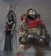 Chirrut and Baze concept art by Glyn Dillon