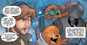 Cassian emmène K-2SO sur Charissia pour veiller sur les trois jeunes Wookiees.