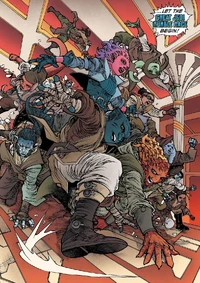 Qort et ses amis à bord du Flambeau pour la Grande Course Chahut des Jedi.