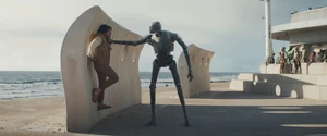 Cassian est immobilisé par un droïde de sécurité KX sur Niamos.
