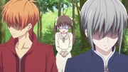 Yuki and Kyo being upset and Tohru worrying about them.