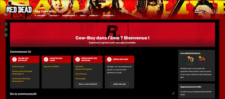 Une partie de la page Communauté sur Red Dead Wiki
