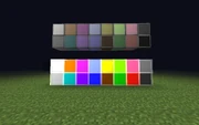 Lamps that are not powered (top) and that are powered (bottom)row 1 (left to right): white, orange, magenta, light blue, yellow, lime, pink, grayrow 2 (left to right): light gray, cyan, purple, blue, brown, green, red, black