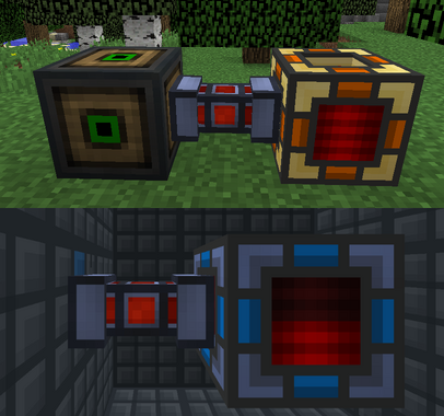 An example use of Tunnels with Redstone Flux (RF) being sent through  using  and .