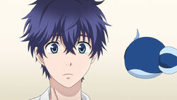 Ashiya Hanae with Mojamoja/Kedama on top of his head and Abeno Haruitsuki- Fukigen na Mononokean ep 13